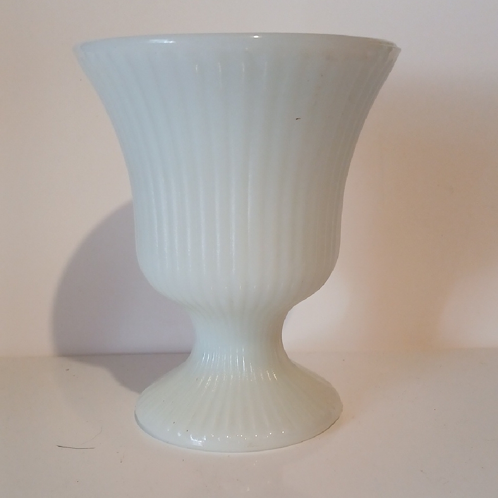 Vintage E. O. Brody White Milk Glass Fluted Vase